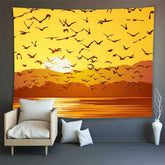 Lofaris Sunset And Geese Fairytale Mountain Lake Wall Tapestry